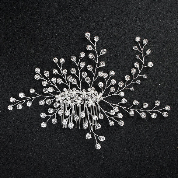 Handmade Rhinestone Bridal Hair Comb With Pearl Tassel Flower Design Wedding Hair Accessory For Women