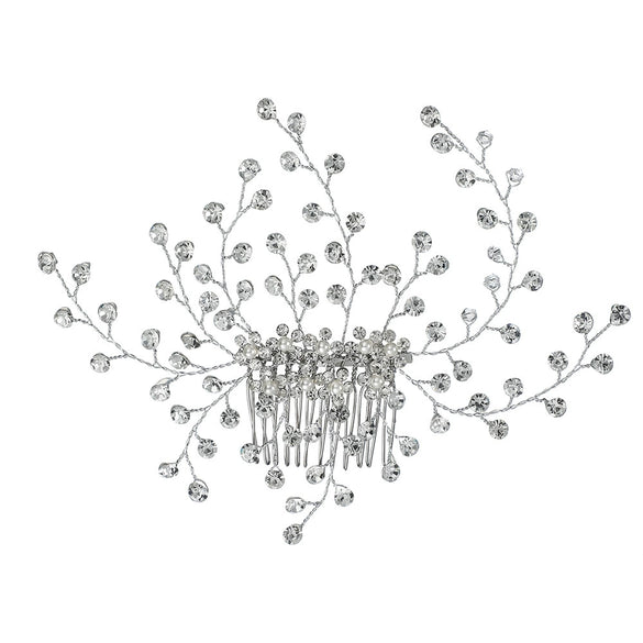 Handmade Rhinestone Bridal Hair Comb With Pearl Tassel Flower Design Wedding Hair Accessory For Women