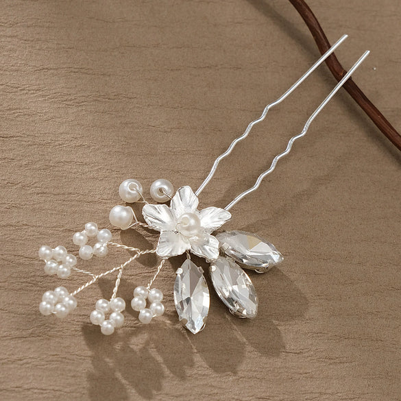 Handmade Rhinestone Flower Pearl Ushaped Hairpin Bridal Hair Accessory Antiqueinspired Elegant Headpiece