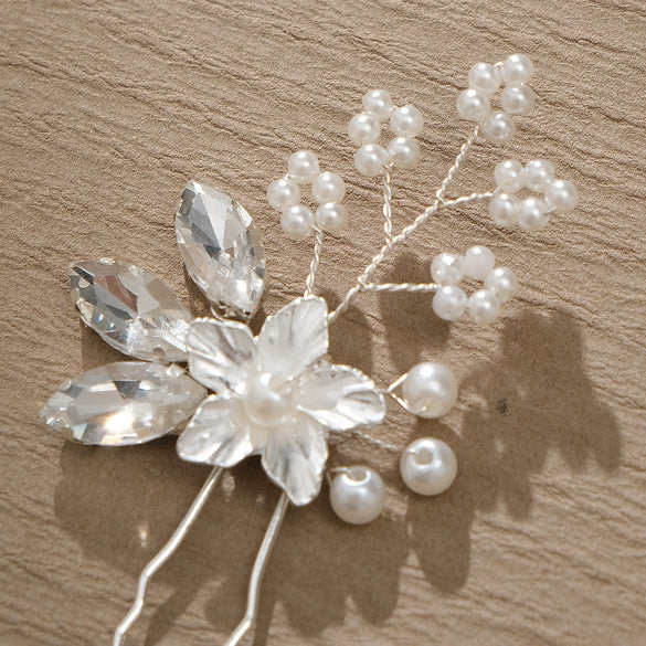 Handmade Rhinestone Flower Pearl Ushaped Hairpin Bridal Hair Accessory Antiqueinspired Elegant Headpiece