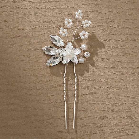 Handmade Rhinestone Flower Pearl Ushaped Hairpin Bridal Hair Accessory Antiqueinspired Elegant Headpiece