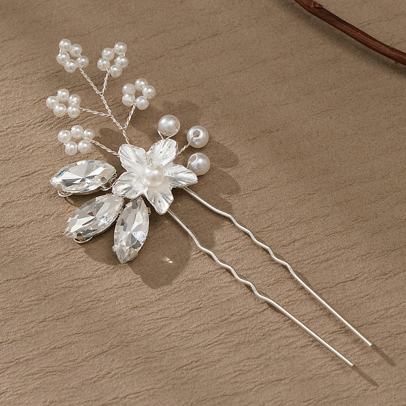 Handmade Rhinestone Flower Pearl Ushaped Hairpin Bridal Hair Accessory Antiqueinspired Elegant Headpiece