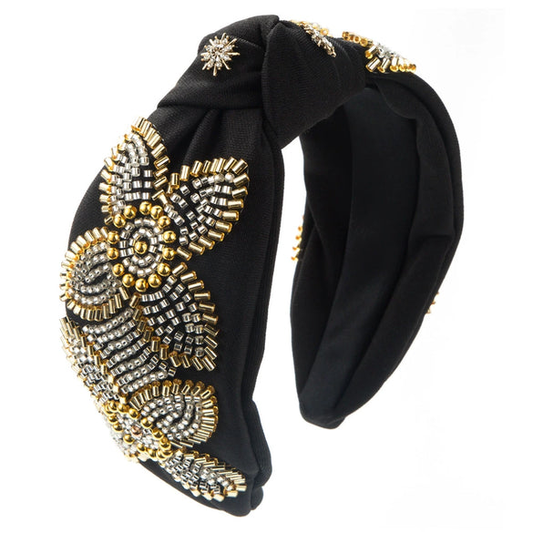 Handmade Rice Beads Flower Wide Headband Women's Hair Accessories