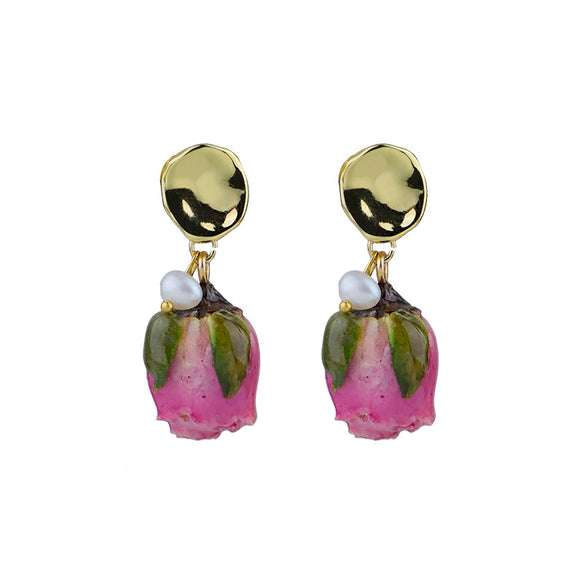 Handmade Rose Flower Electroplated Elegant Retro Earrings For Women
