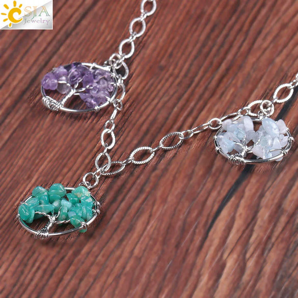 Handmade Round Hollow Tree Of Life Pendant Necklace With Colorful Stone Accents Long O Chain Sweater Necklace Personality Style