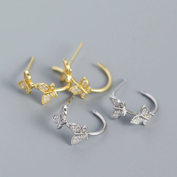 Handmade S925 Silver Cshaped Butterfly Earrings With Electroplating Animal Style
