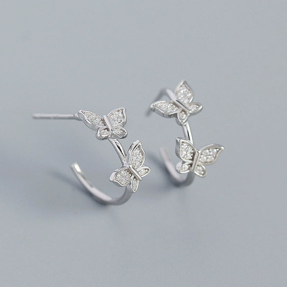 Handmade S925 Silver Cshaped Butterfly Earrings With Electroplating Animal Style
