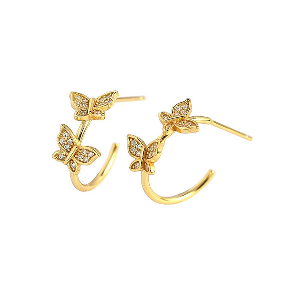 Handmade S925 Silver Cshaped Butterfly Earrings With Electroplating Animal Style