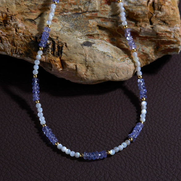 Handmade S925 Sterling Silver Natural Tanzanite Geometric Women's Necklace Regular Chain