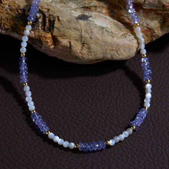 Handmade S925 Sterling Silver Natural Tanzanite Geometric Women's Necklace Regular Chain