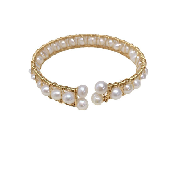 Handmade Silk Wrap Multibead Freshwater Pearl Bracelet With Copper Alloy And Gold Line For Women