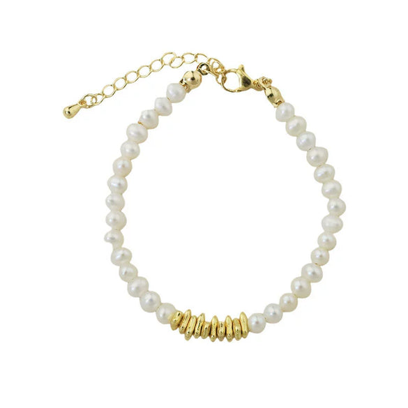 Handmade Silver Natural Pearl Geometric Style Electroplating Bracelet For Women