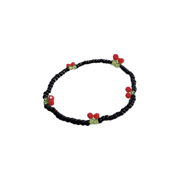 Handmade Small Fresh Cute Cherry Beaded Necklace And Bracelet With Artificial Crystal And Fruit Pattern For Women