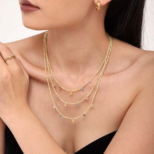 Handmade Small Fresh Niche Women's Clavicle Necklace With Zircon And Natural Stone Beads Geometric Style Electroplating Treatment Regular Chain