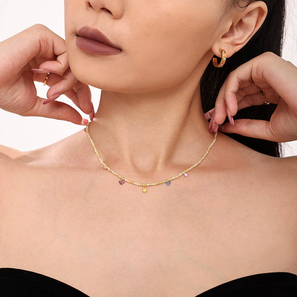 Handmade Small Fresh Niche Women's Clavicle Necklace With Zircon And Natural Stone Beads Geometric Style Electroplating Treatment Regular Chain