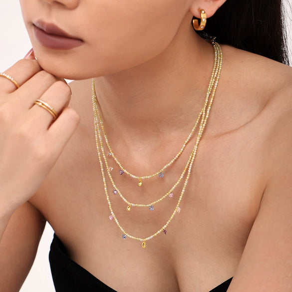 Handmade Small Fresh Niche Women's Clavicle Necklace With Zircon And Natural Stone Beads Geometric Style Electroplating Treatment Regular Chain