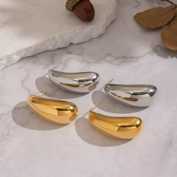 Handmade Smooth Geometric Arcshaped Stainless Steel Earrings With Vacuum Real Gold Plating For Women