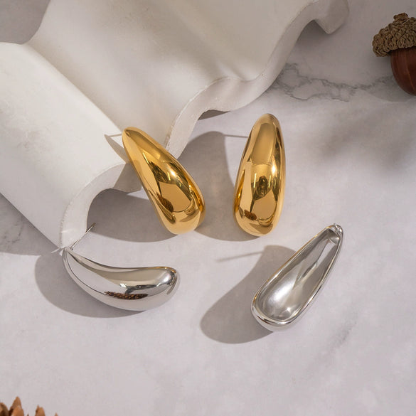 Handmade Smooth Geometric Arcshaped Stainless Steel Earrings With Vacuum Real Gold Plating For Women