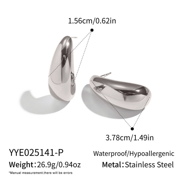 Handmade Smooth Geometric Arcshaped Stainless Steel Earrings With Vacuum Real Gold Plating For Women