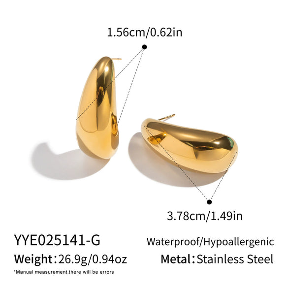 Handmade Smooth Geometric Arcshaped Stainless Steel Earrings With Vacuum Real Gold Plating For Women