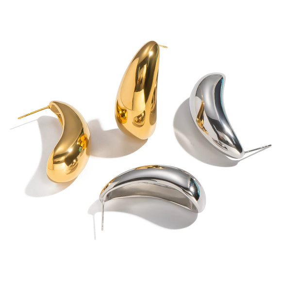 Handmade Smooth Geometric Arcshaped Stainless Steel Earrings With Vacuum Real Gold Plating For Women
