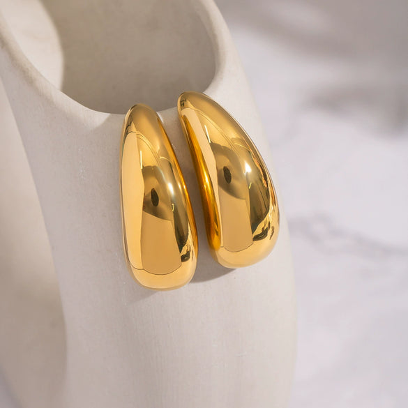 Handmade Smooth Geometric Arcshaped Stainless Steel Earrings With Vacuum Real Gold Plating For Women