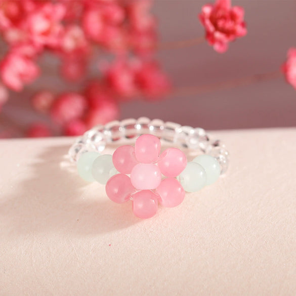 Handmade Soft Pottery Beaded Ring With Letters Numbers Text Pattern For Women