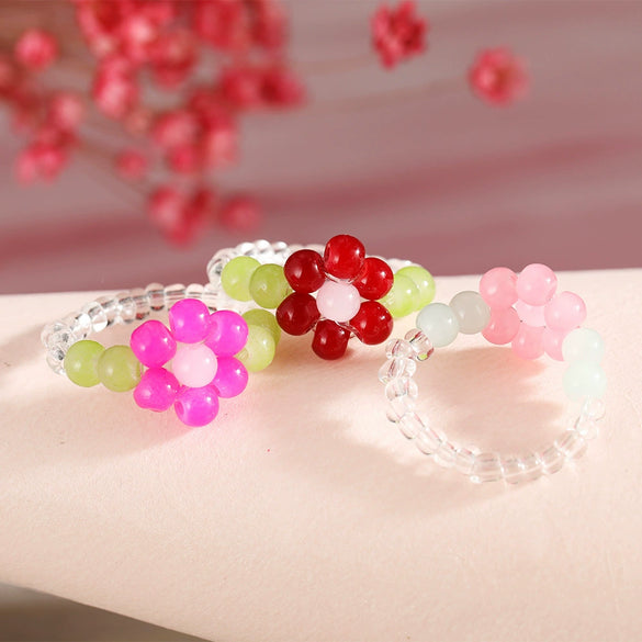Handmade Soft Pottery Beaded Ring With Letters Numbers Text Pattern For Women