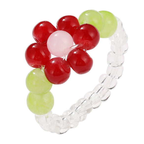 Handmade Soft Pottery Beaded Ring With Letters Numbers Text Pattern For Women