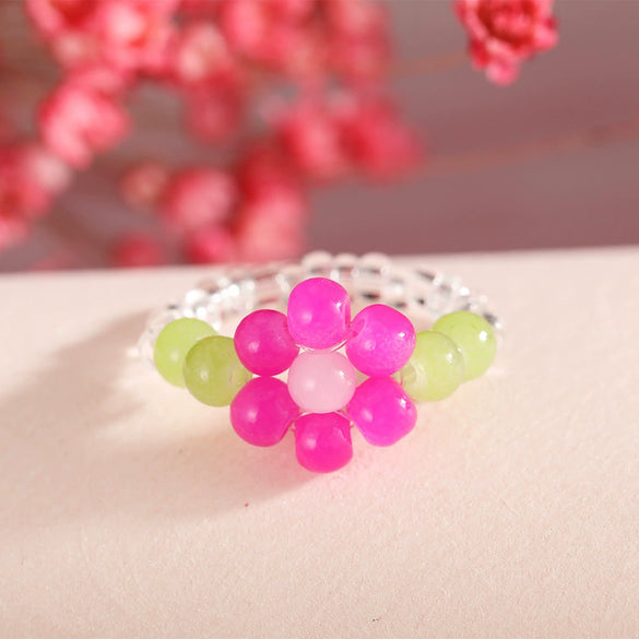 Handmade Soft Pottery Beaded Ring With Letters Numbers Text Pattern For Women