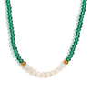 Handmade Stainless Steel And Fresh Water Pearl Necklace With Geometric Green Cut Crystal Pendant Electroplated For Women