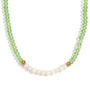Handmade Stainless Steel And Fresh Water Pearl Necklace With Geometric Green Cut Crystal Pendant Electroplated For Women
