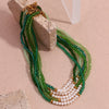Handmade Stainless Steel And Fresh Water Pearl Necklace With Geometric Green Cut Crystal Pendant Electroplated For Women