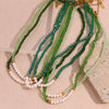 Handmade Stainless Steel And Fresh Water Pearl Necklace With Geometric Green Cut Crystal Pendant Electroplated For Women