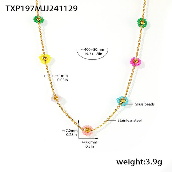 Handmade 316L Stainless Steel And Glazed Beads Jewelry Set With Imported Japanese Glass Beads Light Luxury Style Electroplated Necklace And Bracelet