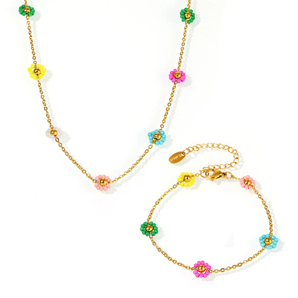 Handmade 316L Stainless Steel And Glazed Beads Jewelry Set With Imported Japanese Glass Beads Light Luxury Style Electroplated Necklace And Bracelet