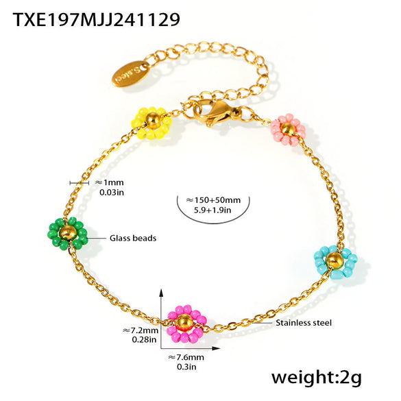 Handmade 316L Stainless Steel And Glazed Beads Jewelry Set With Imported Japanese Glass Beads Light Luxury Style Electroplated Necklace And Bracelet