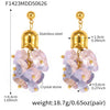 Handmade Stainless Steel And Natural Crystal Geometric Ferris Wheel And Lily Of The Valley Flower Electroplated Earrings For Women