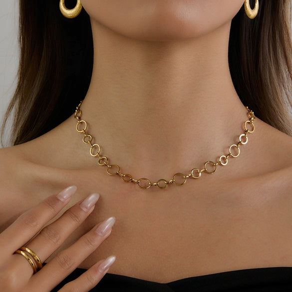 Handmade Stainless Steel And Titanium Steel Geometric Pattern Necklace With Electroplating For Women
