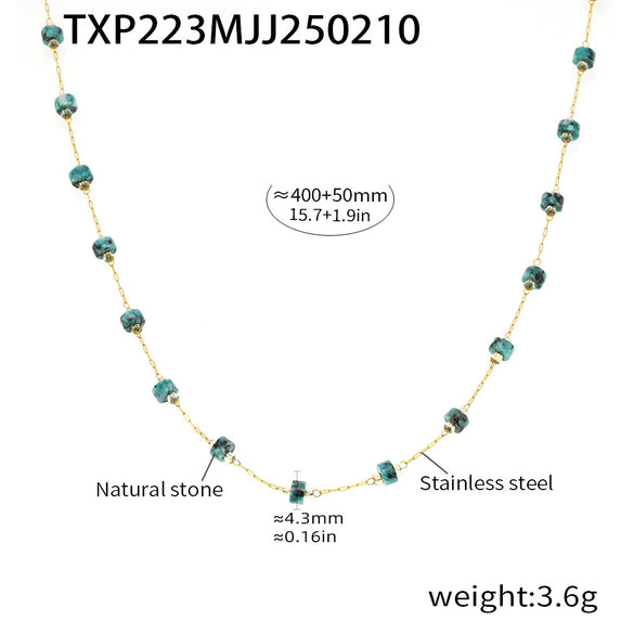 Handmade Stainless Steel And Titanium Steel Necklace Bracelet With Natural Blue And Green Stones Electroplated Decoration