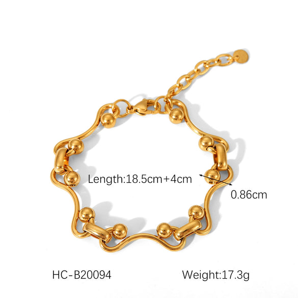 Handmade Stainless Steel Ball Ball Chain Bracelet For Women With Geometric Pattern 18K Gold Plated