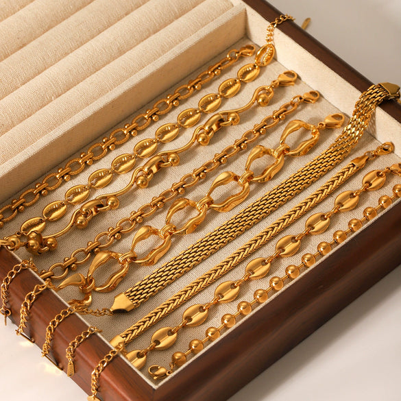 Handmade Stainless Steel Ball Ball Chain Bracelet For Women With Geometric Pattern 18K Gold Plated