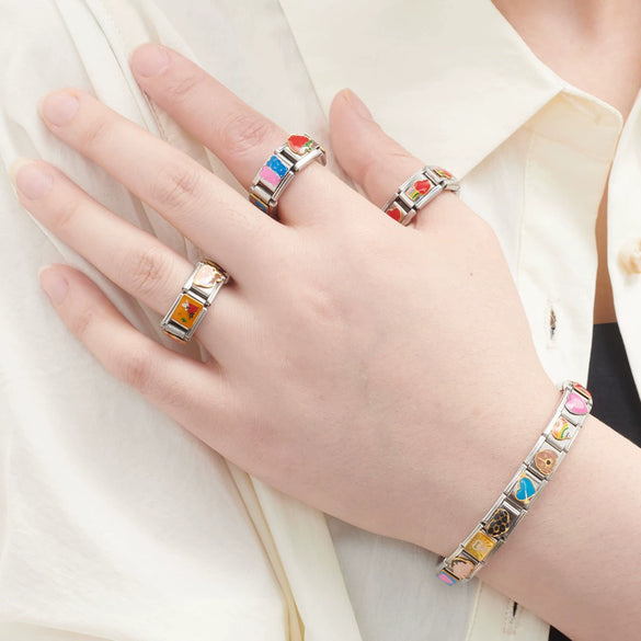 Handmade Stainless Steel Bracelet With Cartoon Characters And Dripping Oil Design For Women