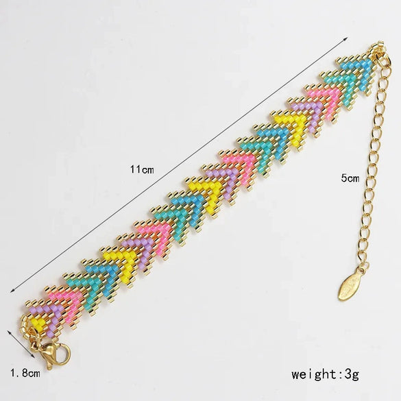 Handmade Stainless Steel Bracelet With Glass Glazed Rhombus Pattern Beads In Bohemian Style
