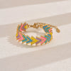 Handmade Stainless Steel Bracelet With Glass Glazed Rhombus Pattern Beads In Bohemian Style