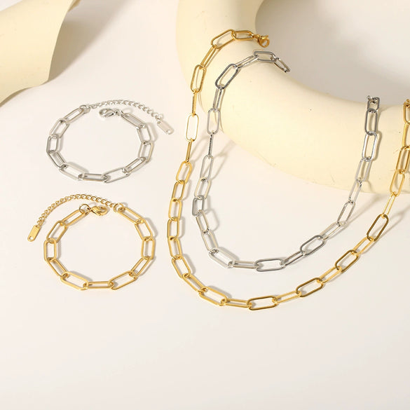 Handmade Stainless Steel Chain Necklace And Bracelet For Women Retro Geometric Style Vacuum Real Gold Electroplating In Pvd Furnace Jewelry Wholesale