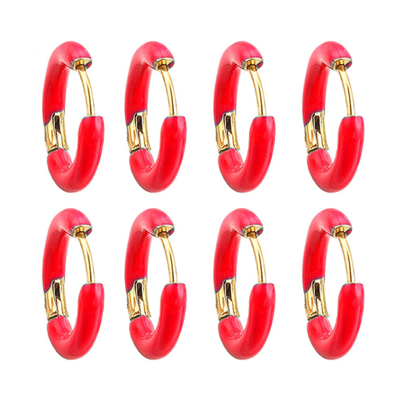 Handmade Stainless Steel Ear Buckle With Enamel Color And Oil Drop Design Geometric Style Electroplated