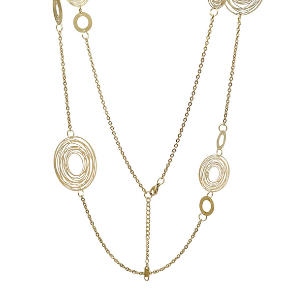 Handmade Stainless Steel Geometric Ring And Long Necklace Jewelry With Electroplating Treatment