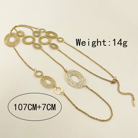 Handmade Stainless Steel Geometric Ring And Long Necklace Jewelry With Electroplating Treatment