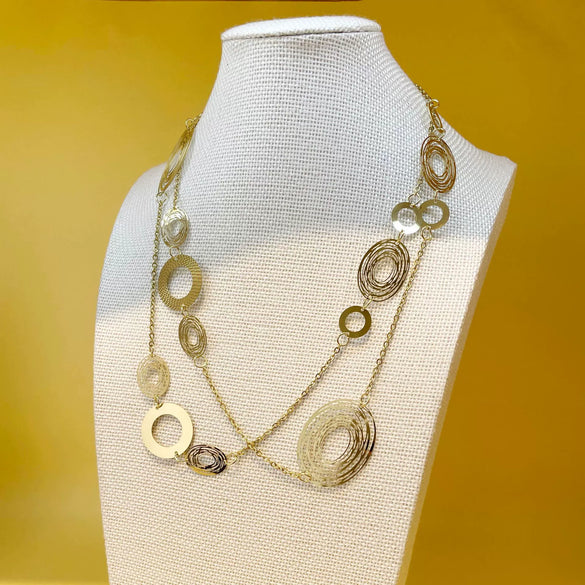 Handmade Stainless Steel Geometric Ring And Long Necklace Jewelry With Electroplating Treatment